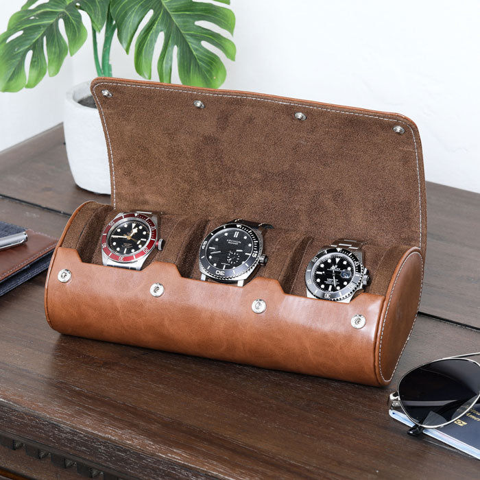 Tawny Brown Cow Leather Watch Roll - 3 Watches – MIRAGE LUXURY TRAVEL