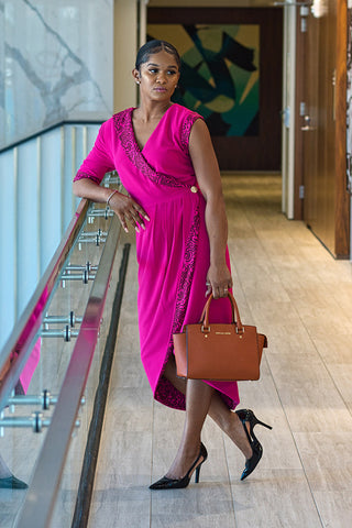 Hot Pink Wrap Dress Outfit Ideas