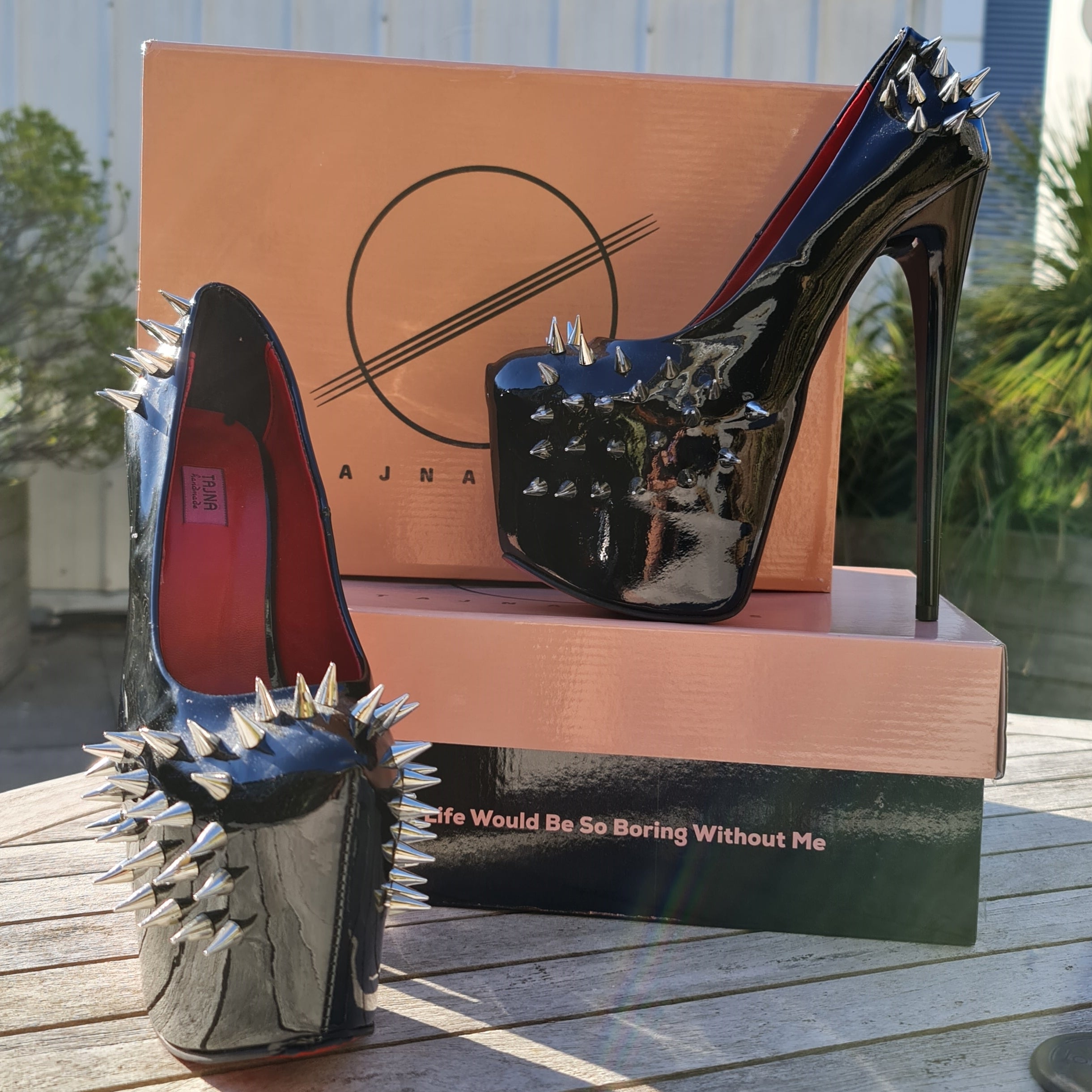 Spiked High Heels: Patent PU Leather, Nude Color, Sharp Rivets Exquisite  Womens Dress Shoes 10cm From Ocf8, $65.86 | DHgate.Com