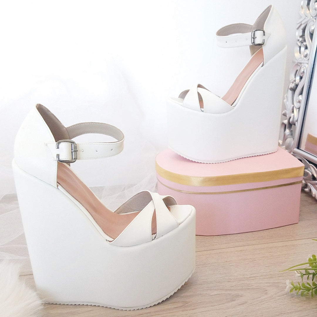 WHITE WEDGE HEELS, Ankle-wrap Sandals, Vegan Leather Shoes, Ankle Strap  Wedges, Platform Wedge Shoes, White Wedding Sandals, Ladies Shoes -   Norway