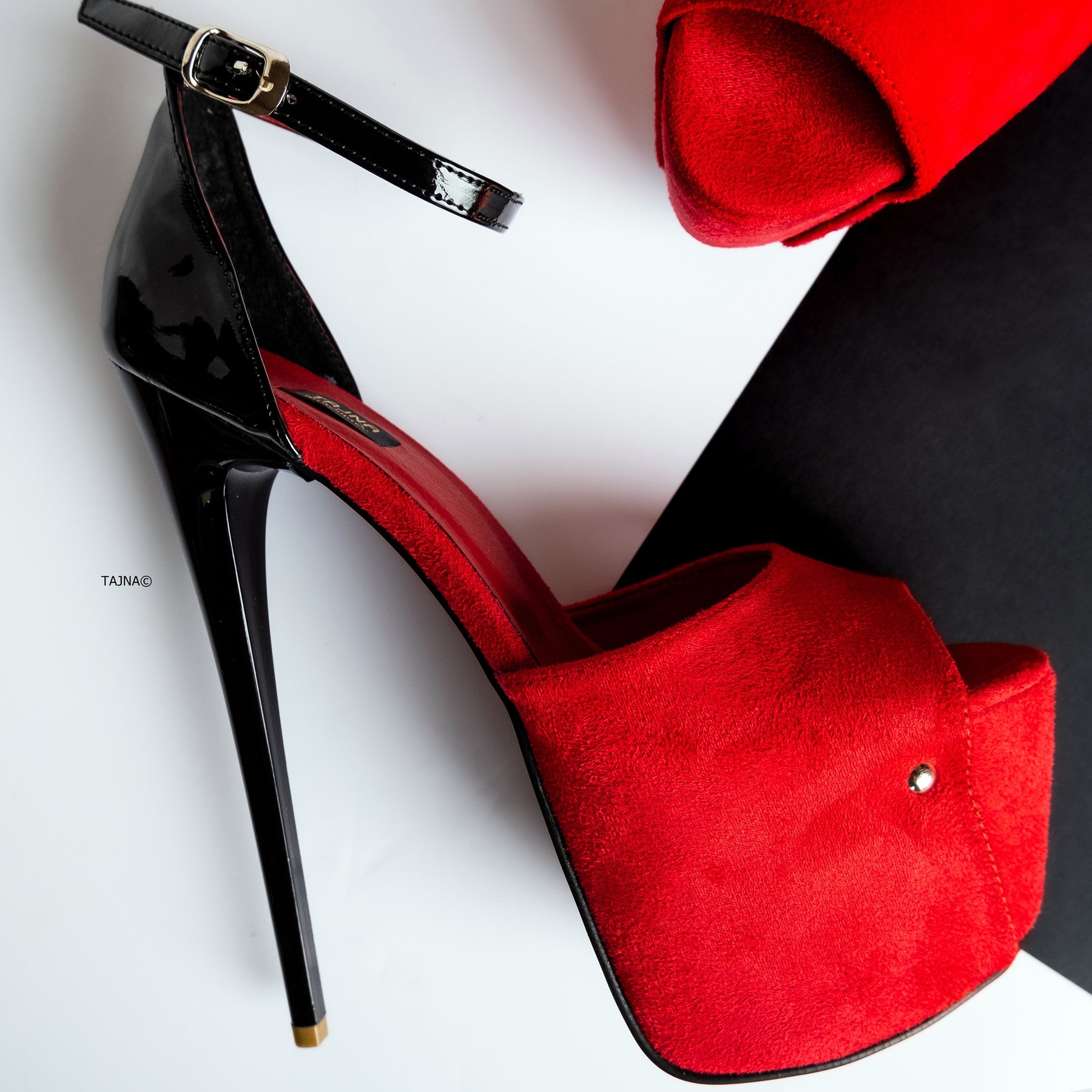 Red Suede Black Ankle Strap Detail High Heels – Tajna Shoes