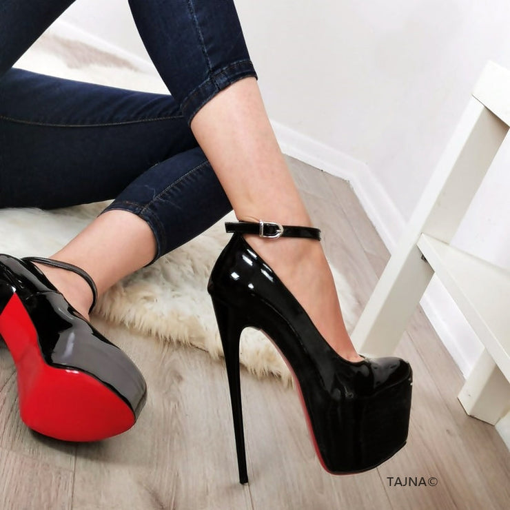Ankle Strap Black Patent Hidden Platform | Tajna Shoes