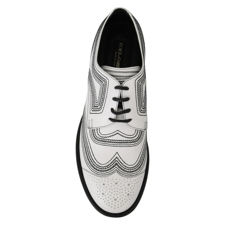 Dolce & Gabbana White Leather Derby Formal Black Lace Shoes - Paris Deluxe