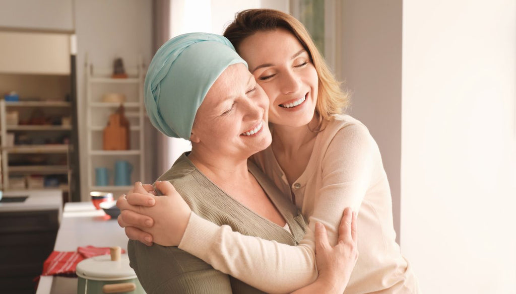 Daughter and mom hugging and celebrating life