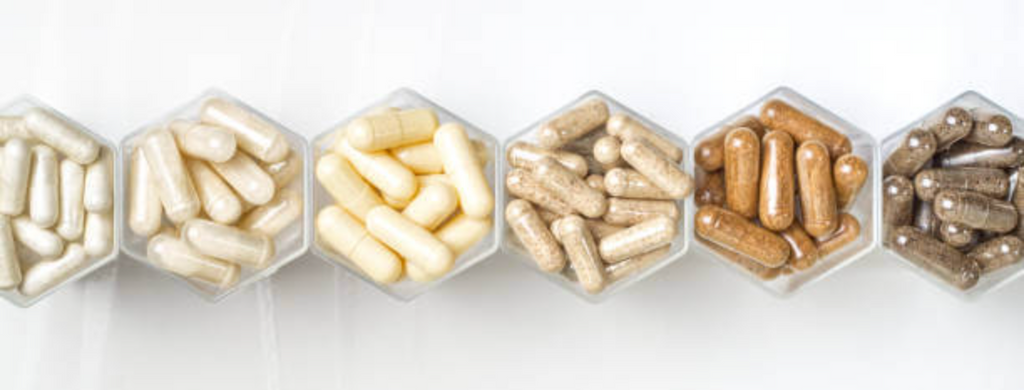 Different supplements on transparent tray