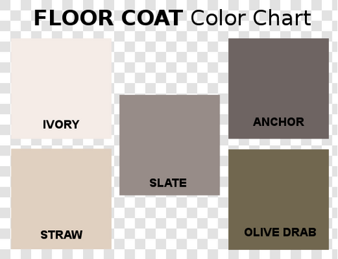 Wearlon Floor Coat color chart with Ivory, Straw, Slate, Anchor and Olive Drab