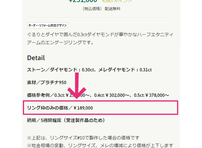 リング枠のみの価格イメージ