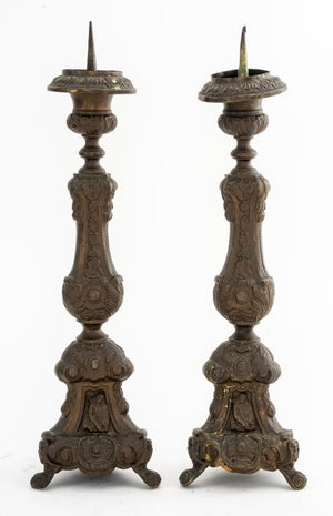 Pair Of Brass Pricket Candlesticks, 936832