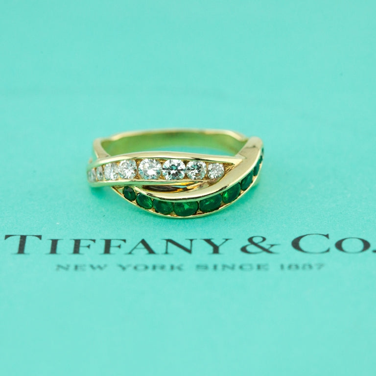 Vintage Tiffany & Co. Cross Band Ring in Yellow Gold with Diamonds