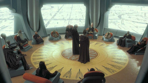 The Jedi Council convening on Coruscant