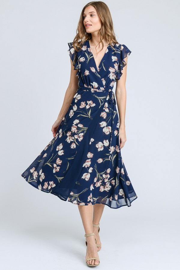 blue floral dress midi