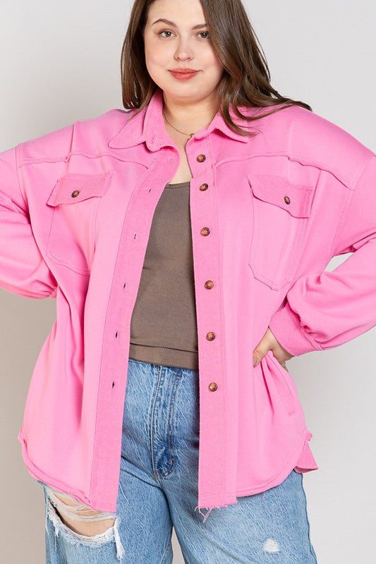 Plus Size Long Sleeve Button Down Sweatshirt Jacket