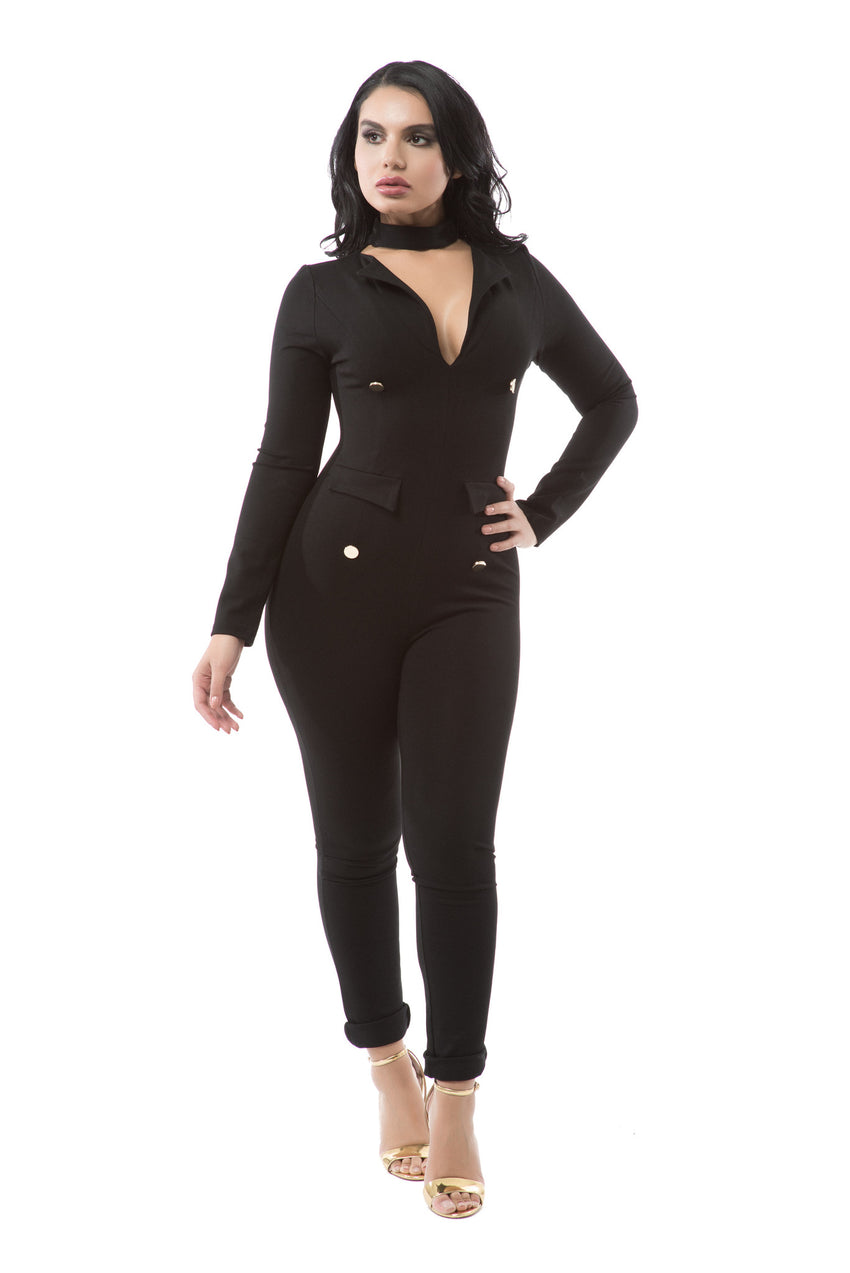 V Neck Choker Jumpsuit – Rumor Apparel