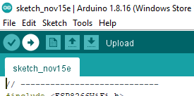 Upload your code by clicking on the right facing arrow in the top left corner of the Arduino IDE page