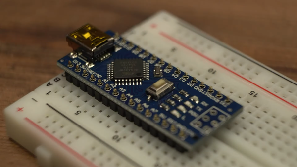 An arduino on a breadboard