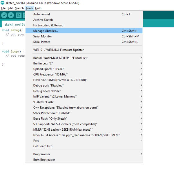 Finding Manage Libraries on Arduino.IDE