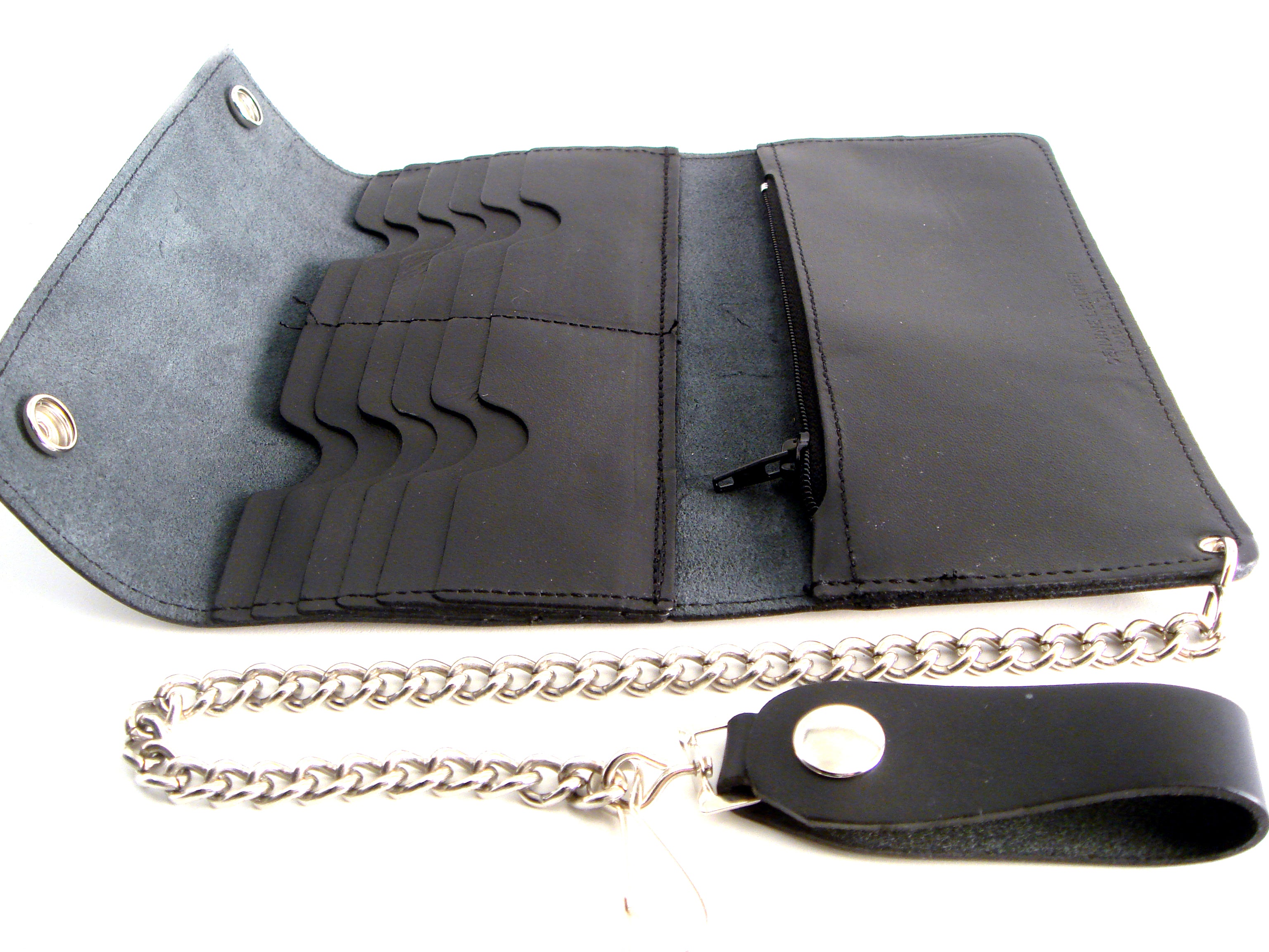 Black Leather Trifold Wallet with Chain Extra Long | AMiGAZ Attitude ...