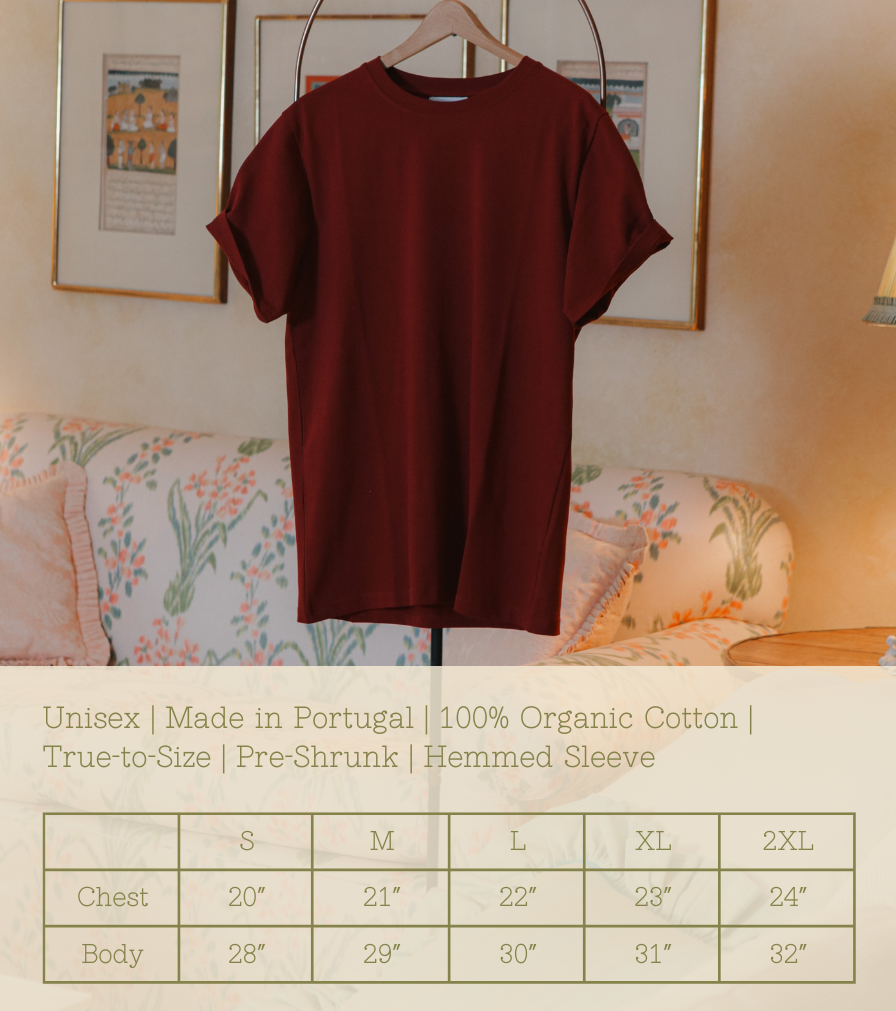 A t-shirt size chart