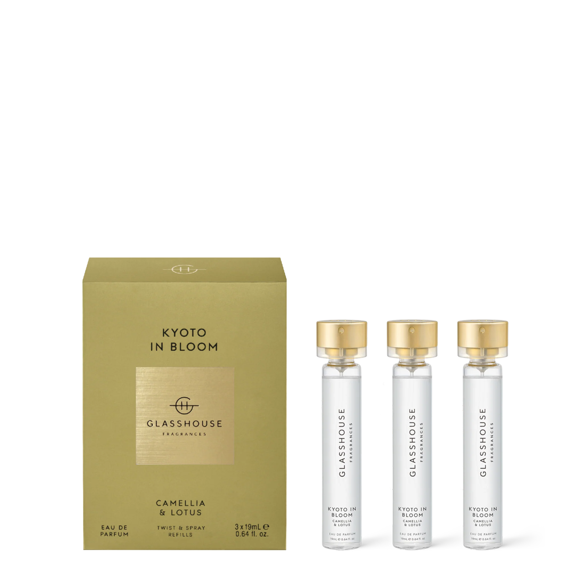 GLASSHOUSE FRAGRANCES KYOTO IN BLOOM CAMELLIA & LOTUS REFILLABLE EDP 3x19 ml