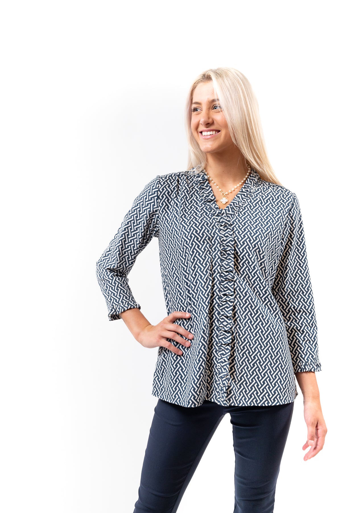 The Bessie Blouse in Navy and White – Liza Byrd