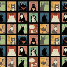 Load image into Gallery viewer, Snarky cats by Dan DiPaolo for Clothworks black colorway
