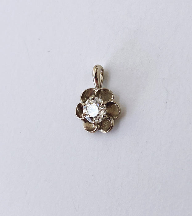 White Gold Buttercup Diamond Solitaire Pendant