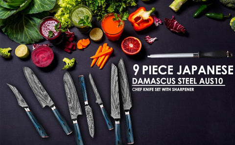 6 pieces of Damascus Steel Kitchen Knife Set Green Micarta Handle