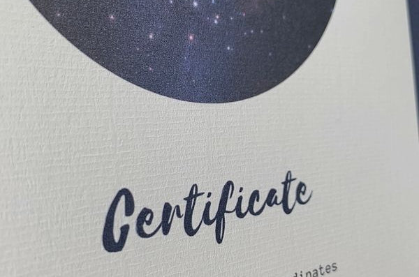 Nightblue Adopt a Star Certificate Closeup