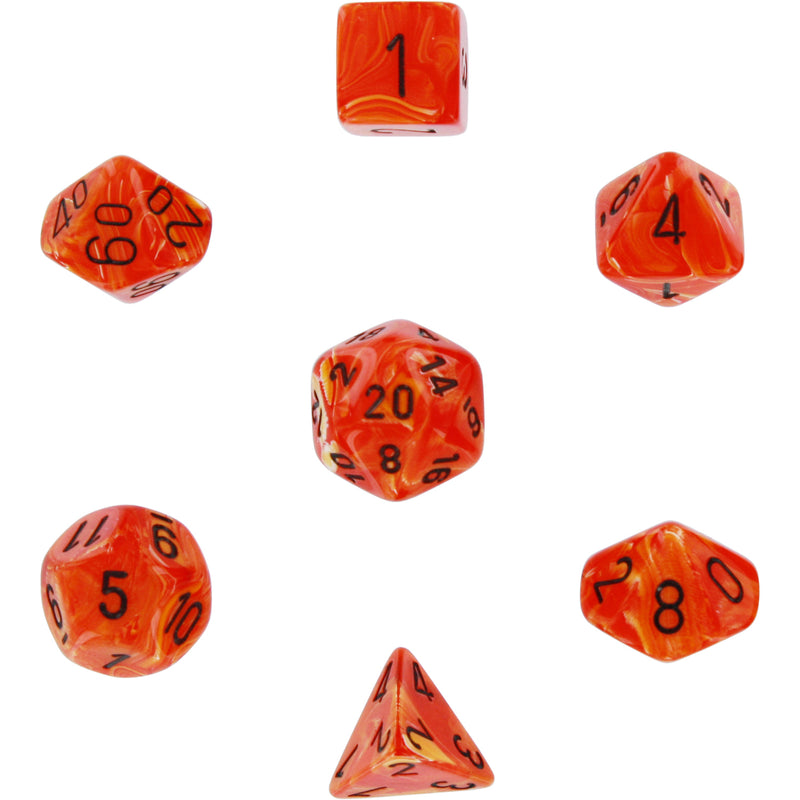 Polyhedral 7-Die Vortex Dice Set - Orange with Black