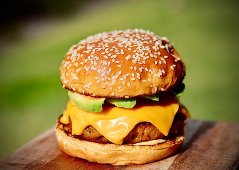 A healthy burger seasoned with Aussie made HealthIER rub