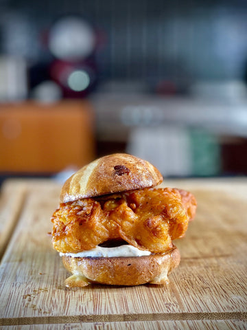 Korean crispy chicken hot cross bun burger | AUSSIEQ BBQ