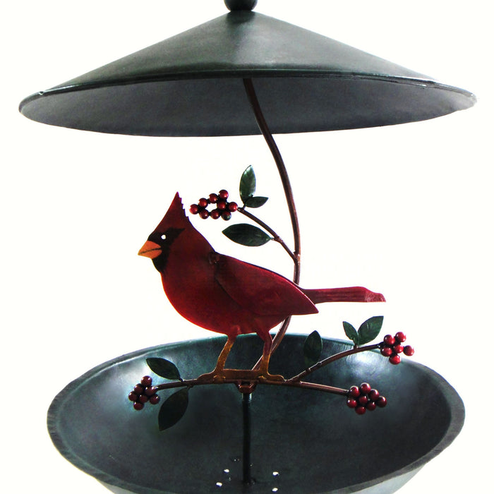 9.5 IN x 9.5 IN x 13 IN Handcrafted Powder Coated Cardinal with Berries Bistro Bird Feeder