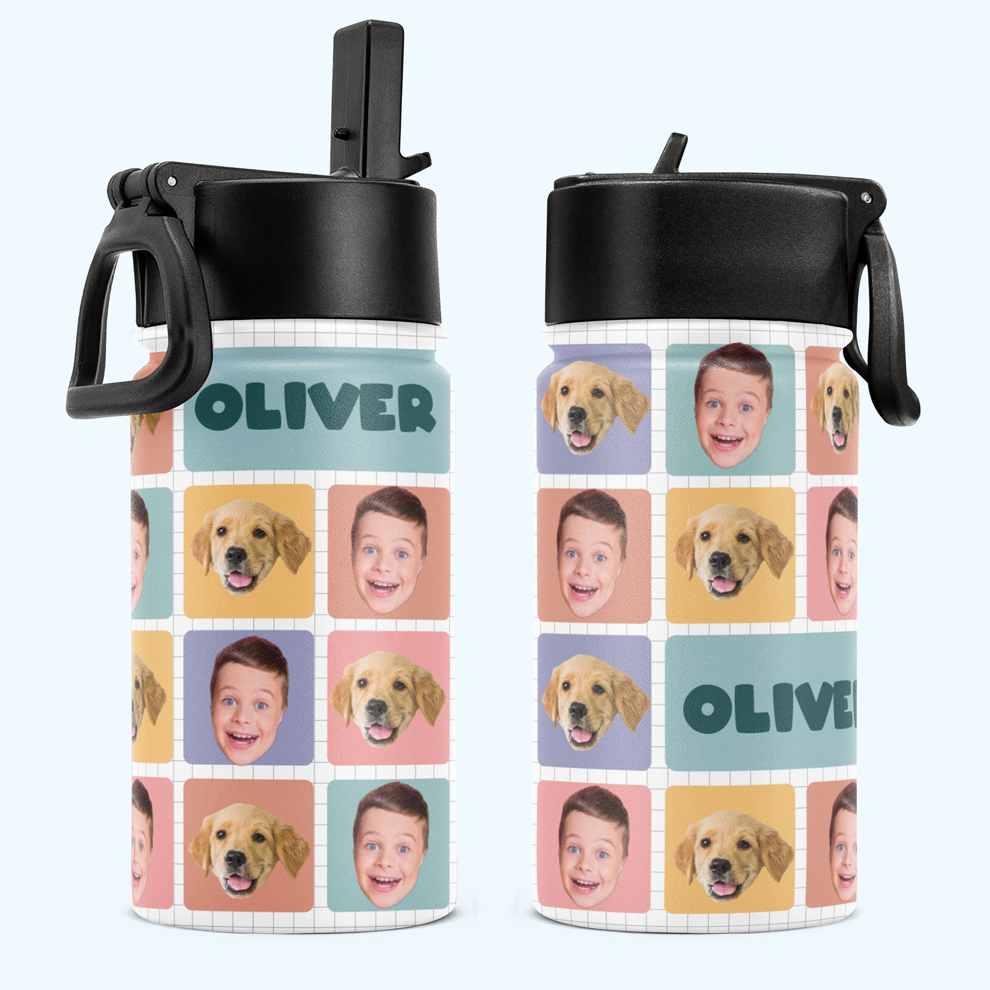 Image of (Photo Inserted) Back To School - Personalized Kids Water Bottle With Straw Lid