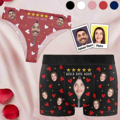 Caution Naughty Fun Anniversary Valentines - Personalized Photo Couple  Matching Underwear