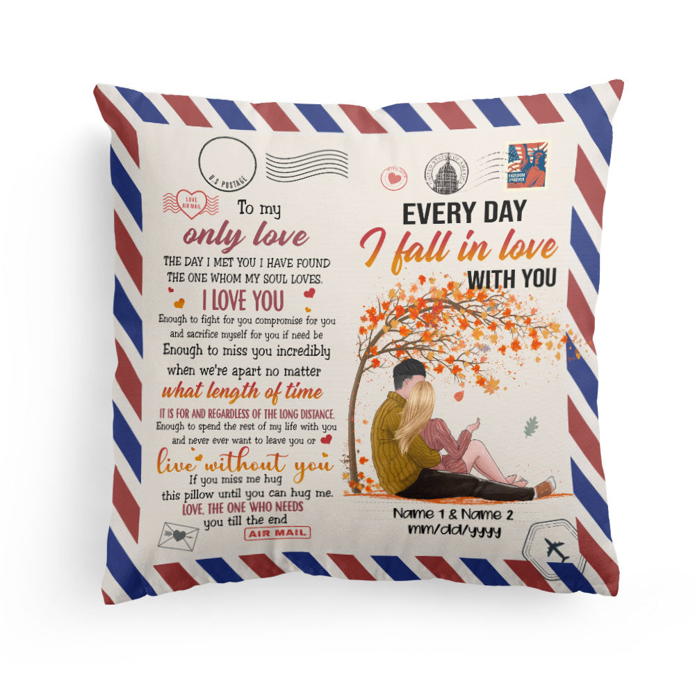 Fall In Love With You Every Day - Personalized Pillow (Insert Included) - Fall Season Gift For Couple - Couple Hugging