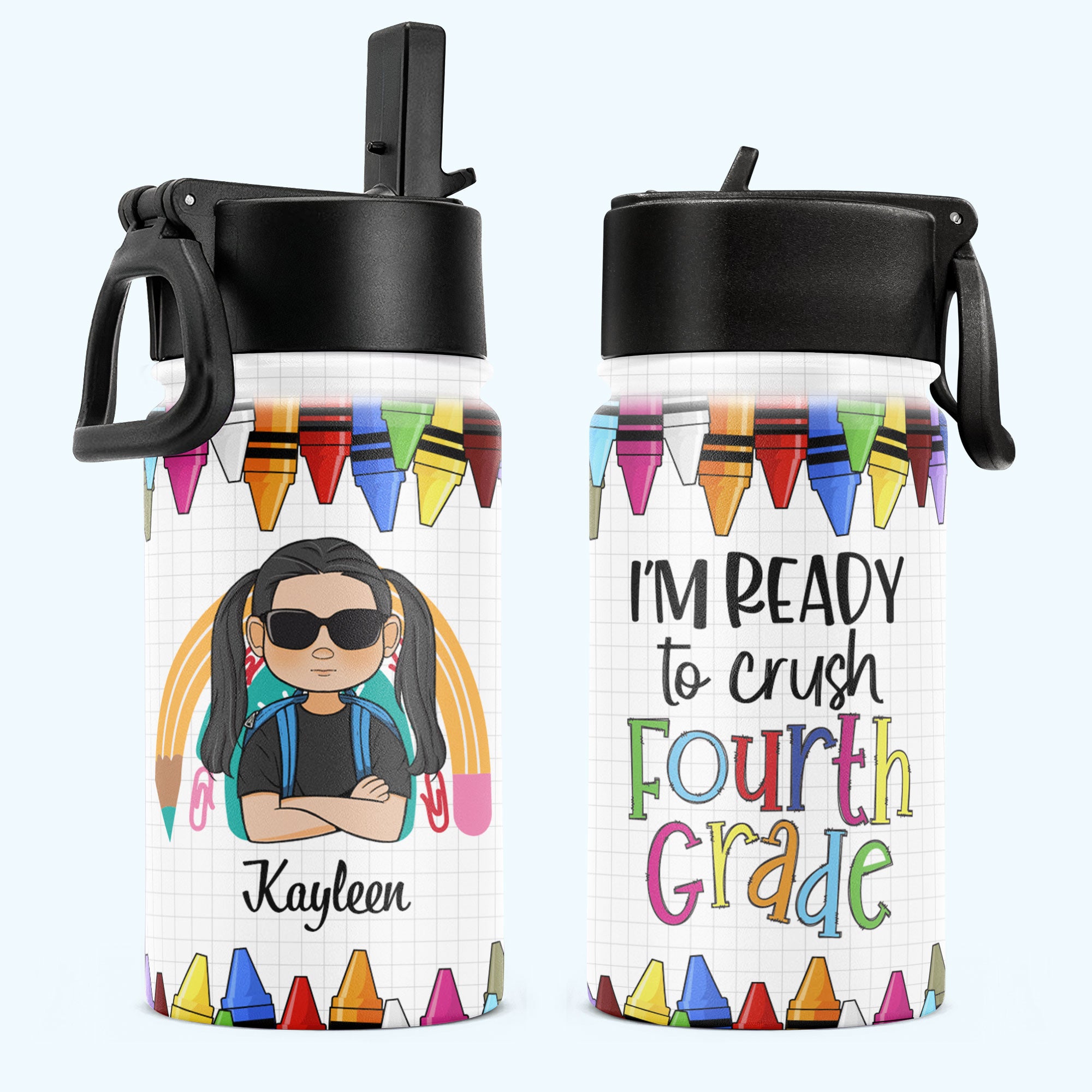 Image of I'm Ready To Crush School - Personalized Kids Water Bottle With Straw Lid