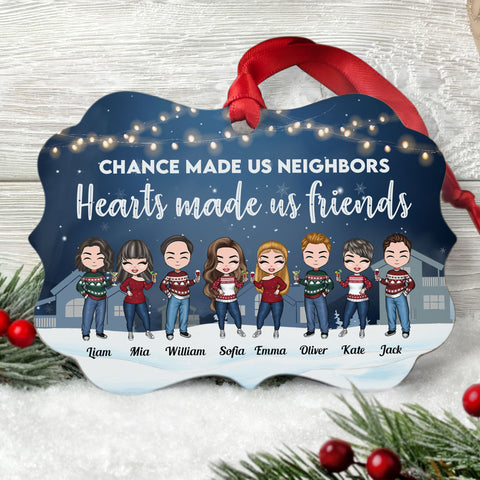 Neighbor Ornament Personalized Chance Made Us Neighbors Hearts Made Us  Friends Christmas Holiday Flat Circle Ornament