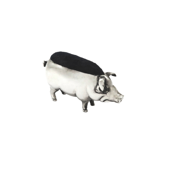 Antique Edwardian Sterling Silver Pig Pin Cushion 1906