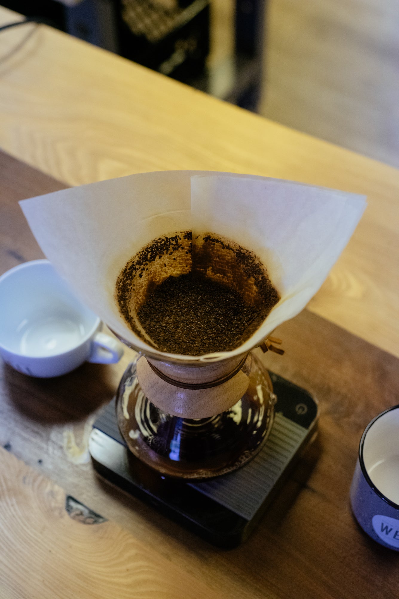 Displaying Finished Bed of Coffee After Brewing