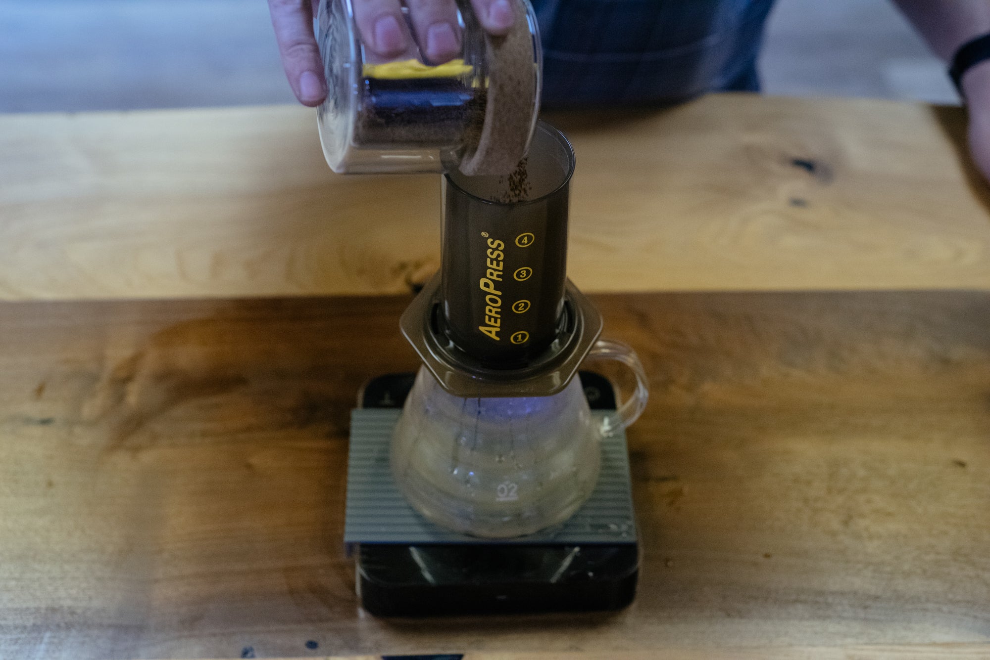 Pouring Coffee into Brew Chamber