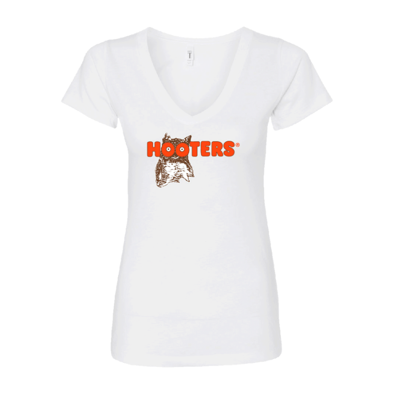 Ladies Retro Logo V-Neck-White - Hooters Online Store product image