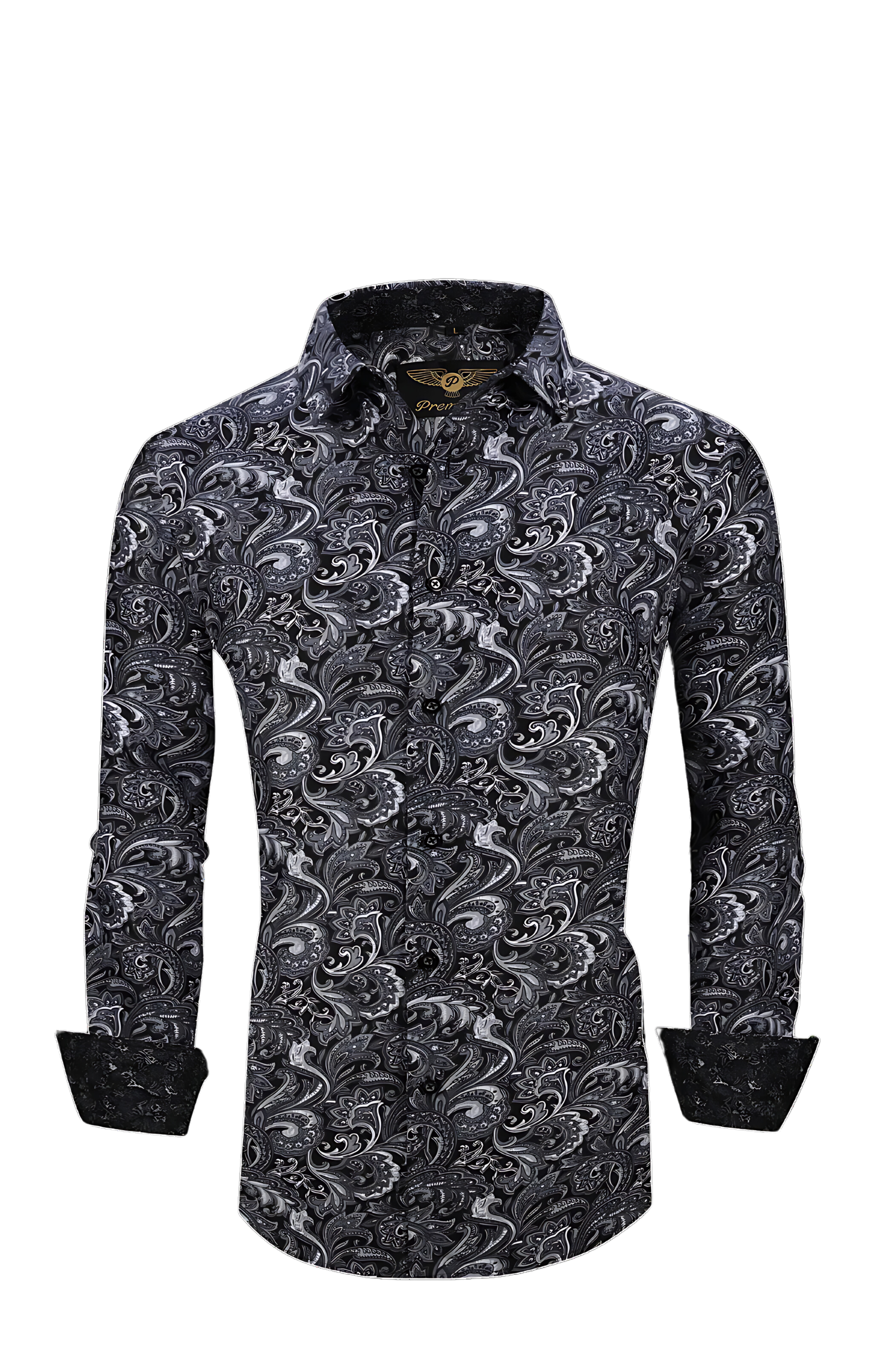 PREMIERE SHIRTS: BLACK/WHITE PAISLEY