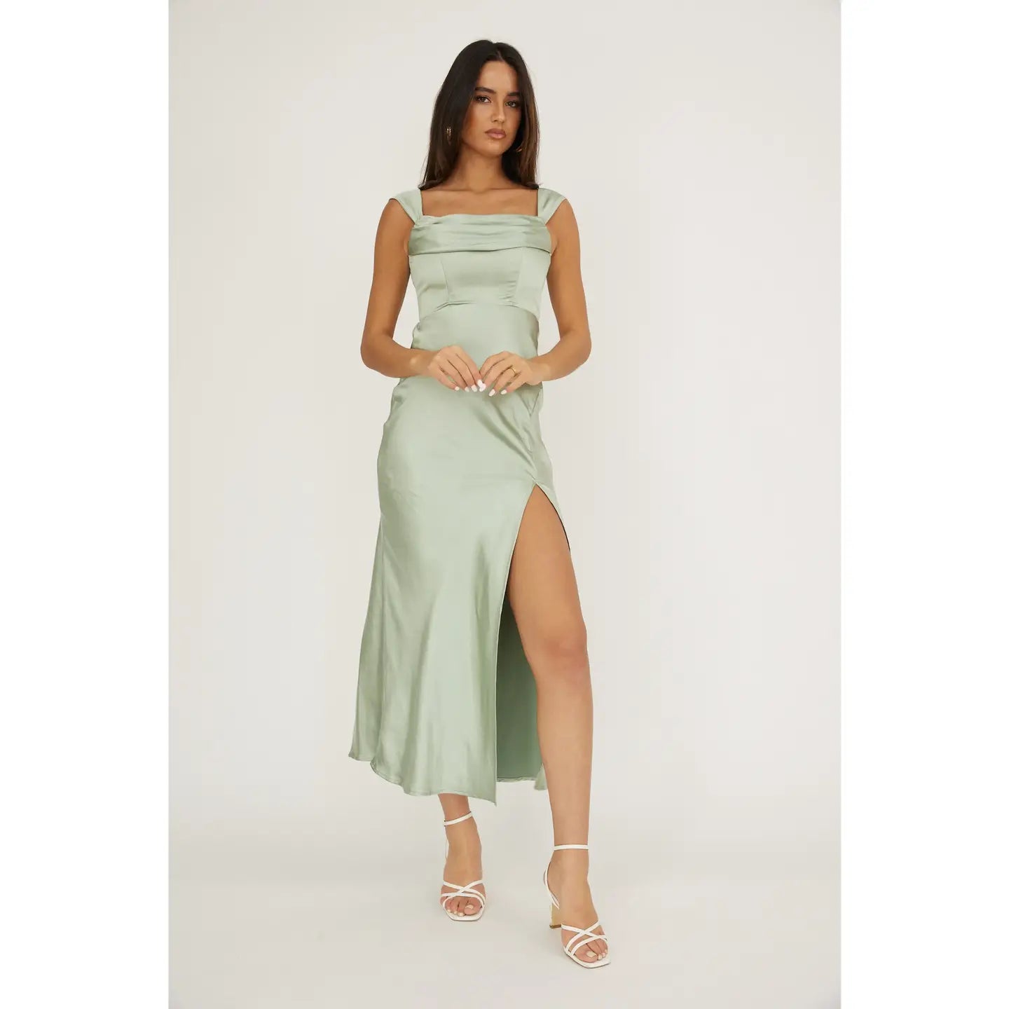 Sage Satin Maxi Dress