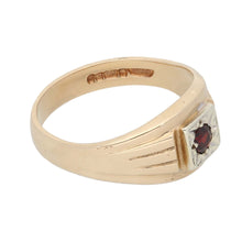 Load image into Gallery viewer, 9ct Gold Garnet Ladies Patterned Signet Ring Size T
