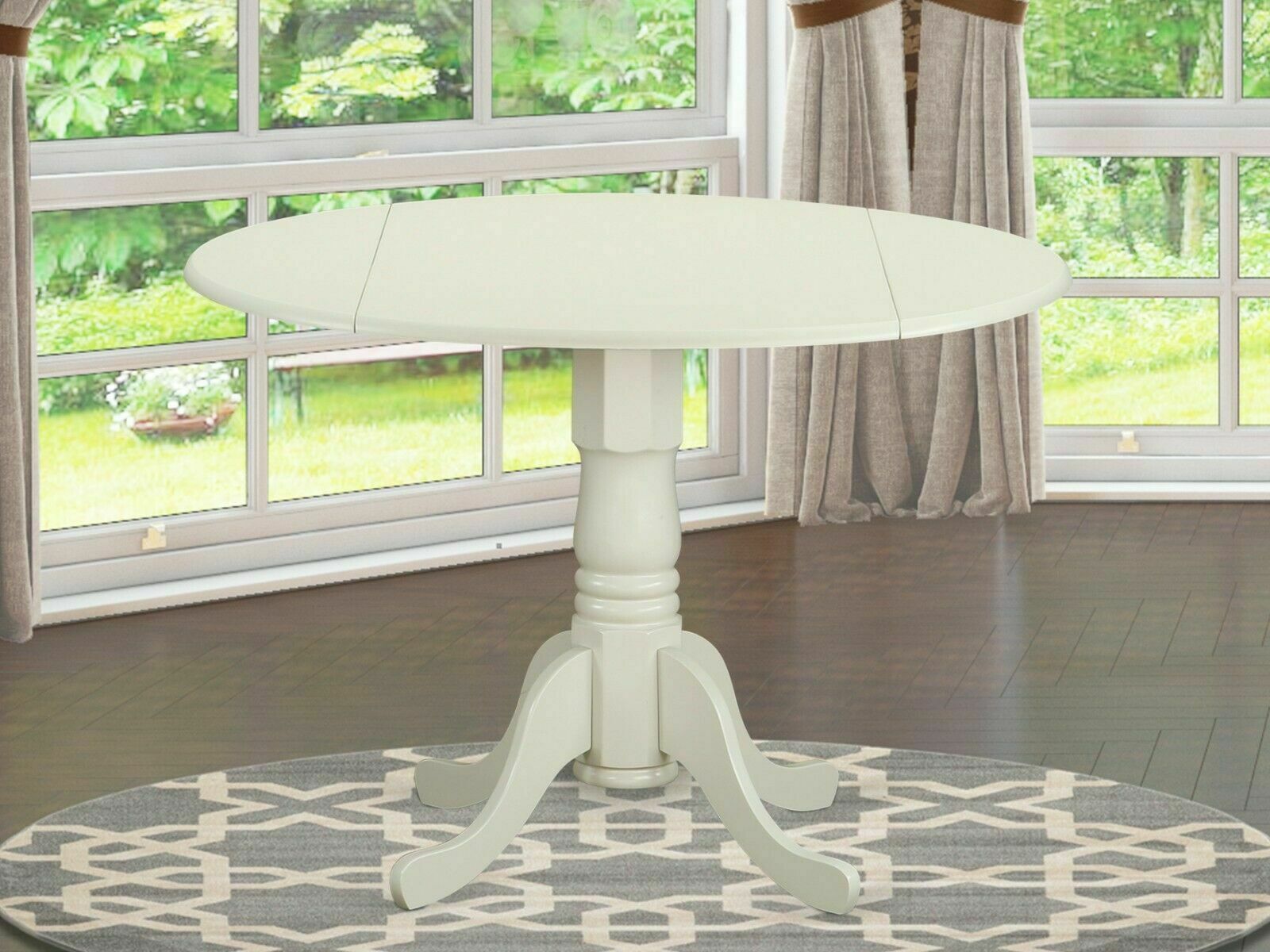 Dublin Drop-leaf 42" Round Pedestal Kitchen Dining Table Off White DLT