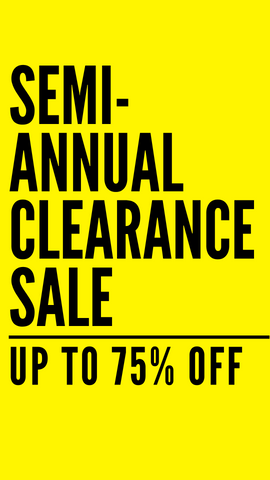 yellow background with black text that reads "semi-annual clearance sale. up to 75% off"