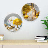 Pair of Golden Deer Ceramic Wall Hanging Plates Set of Two
