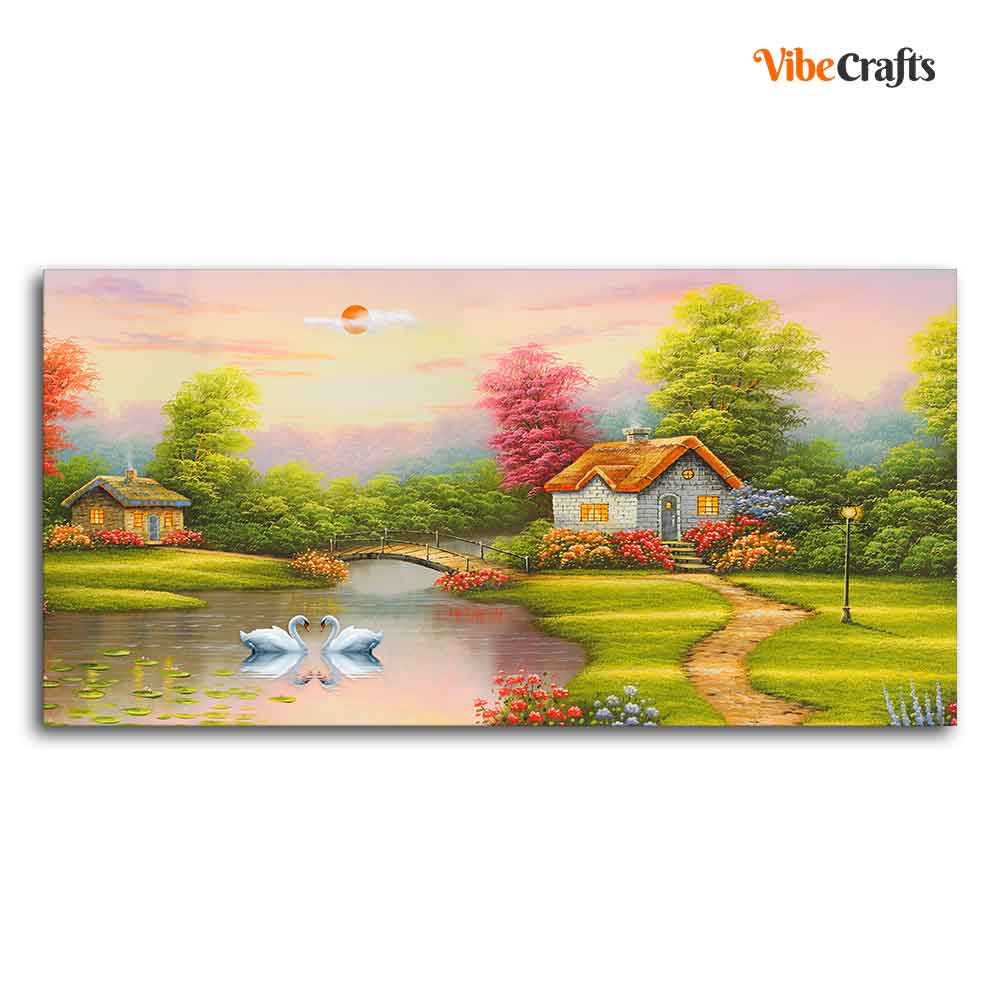 A Beautiful Scenery of Old Houses Canvas Wall Painting – Vibecrafts