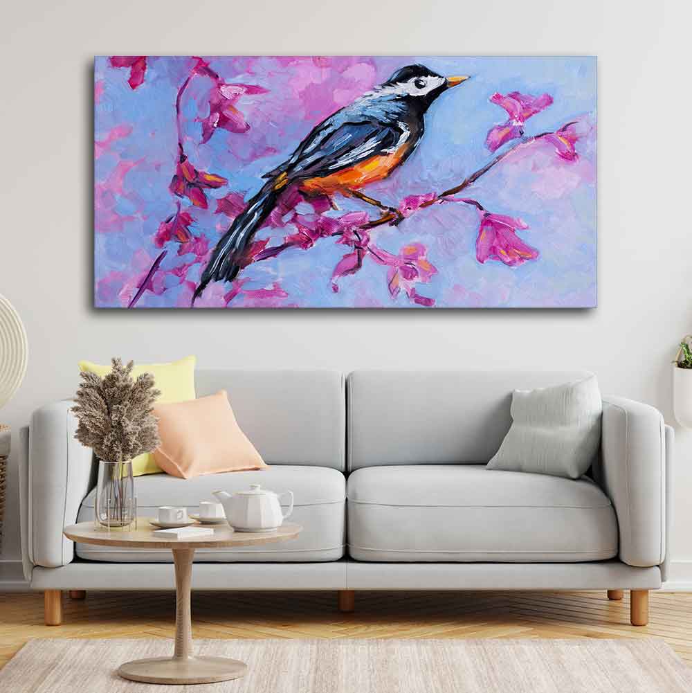 Bird with Nature Abstract Design Wall Painting - Vibecrafts