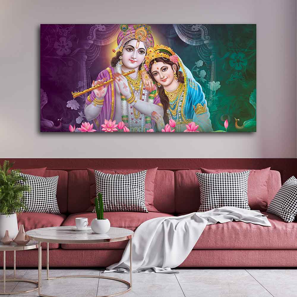 Colorful Wall Painting of Lord Radha Krishna - Vibecrafts